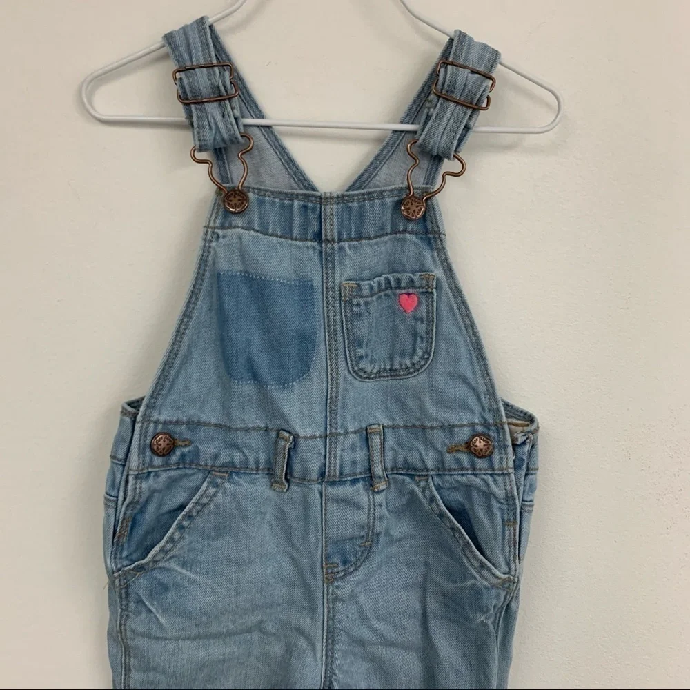 Osh Kosh Denim Overalls with pink heart Sz 24M